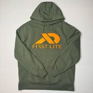 First Lite Hoodie Mens Large Green Pullover Logo Graphic Kangaroo Pocket Outdoor